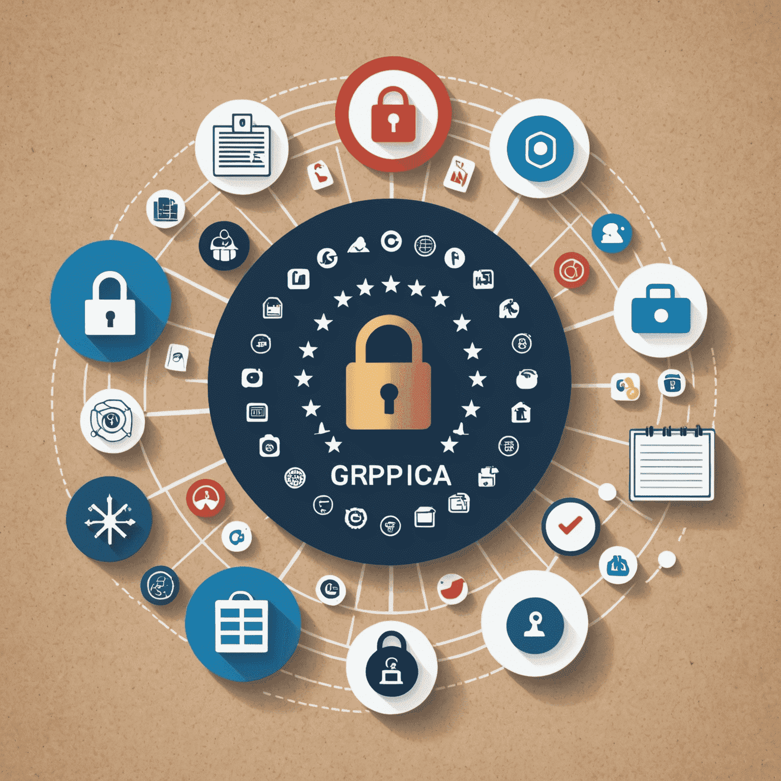 An image representing various data privacy regulations, such as GDPR, CCPA, and HIPAA, with icons or symbols associated with each regulation.