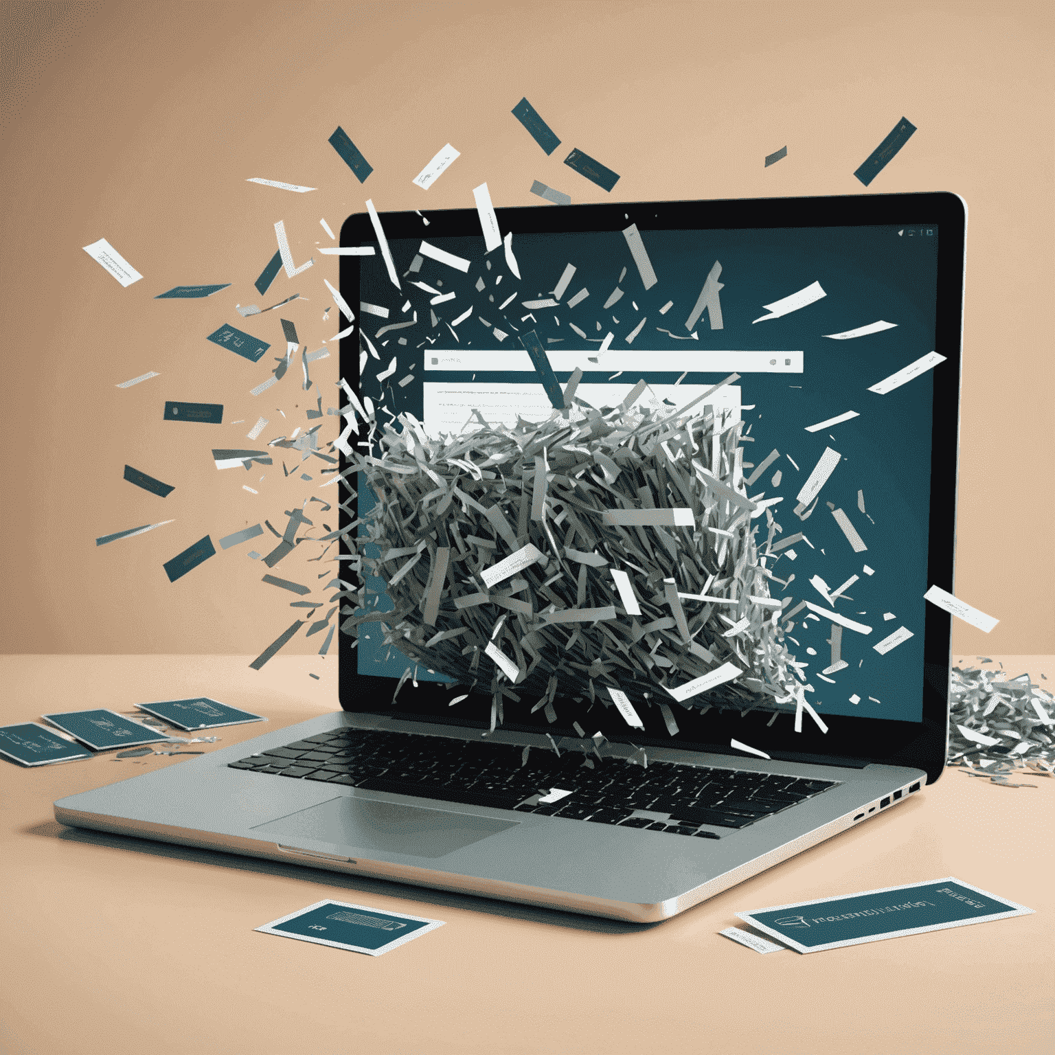 Illustration showing the secure deletion of personal data, with files being shredded and disappearing from a computer screen