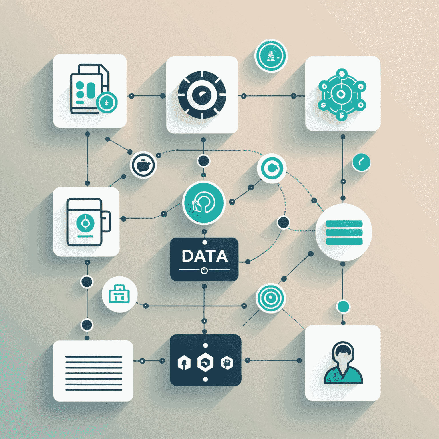 An image illustrating transparency in data collection and usage, with icons representing data flow, user consent, and information sharing.