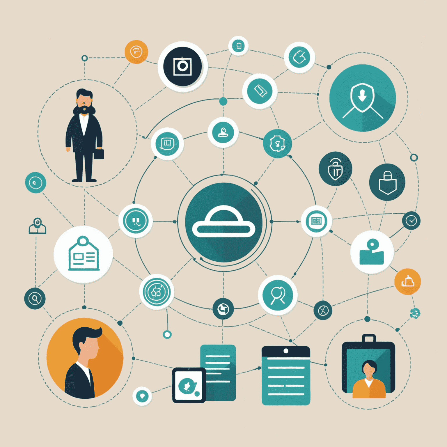 An image illustrating the concept of transparency in data collection and usage, with icons representing data collection, sharing, and user empowerment.